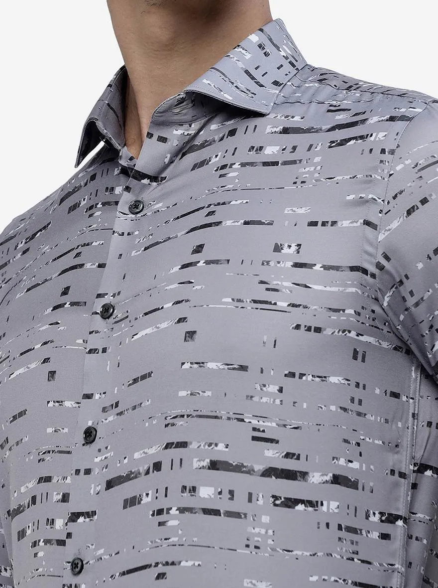 Grey Printed Slim Fit Party Wear Shirt | JB Studio
