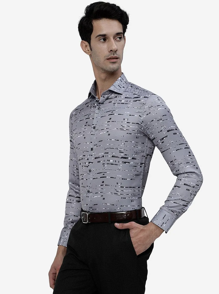 Grey Printed Slim Fit Party Wear Shirt | JB Studio