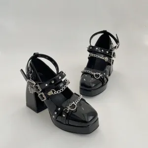 Harajuku Punk Chain Buckle Strap High-heeled Shoes