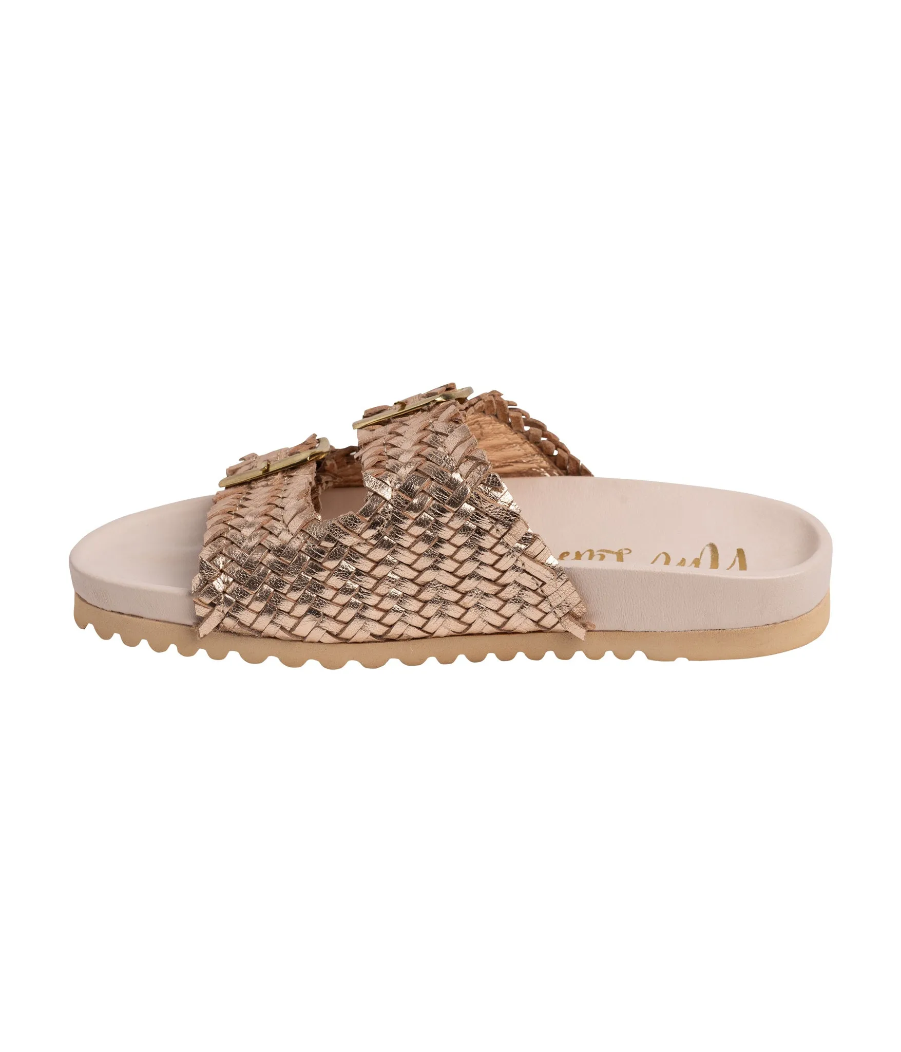 Hazel Blues® |  Intertwine Dual Woven Strap Slide in Champagne