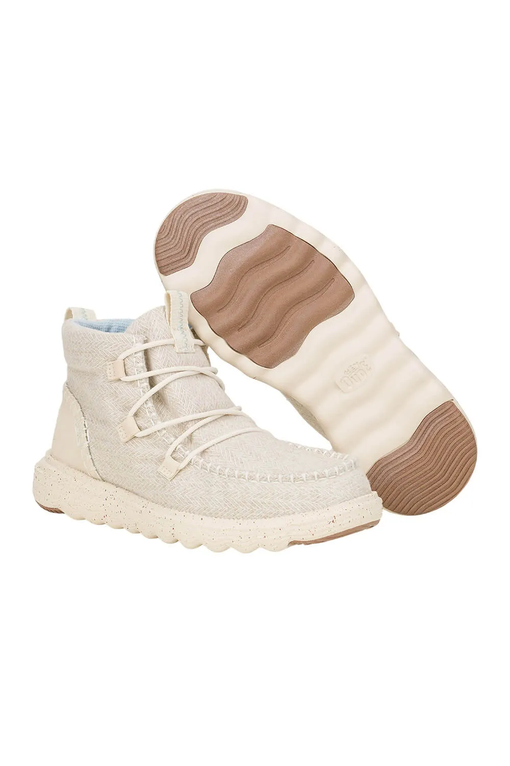 HEYDUDE Women’s Reyes Heathered Lace Up Booties in Ivory | 42006-105