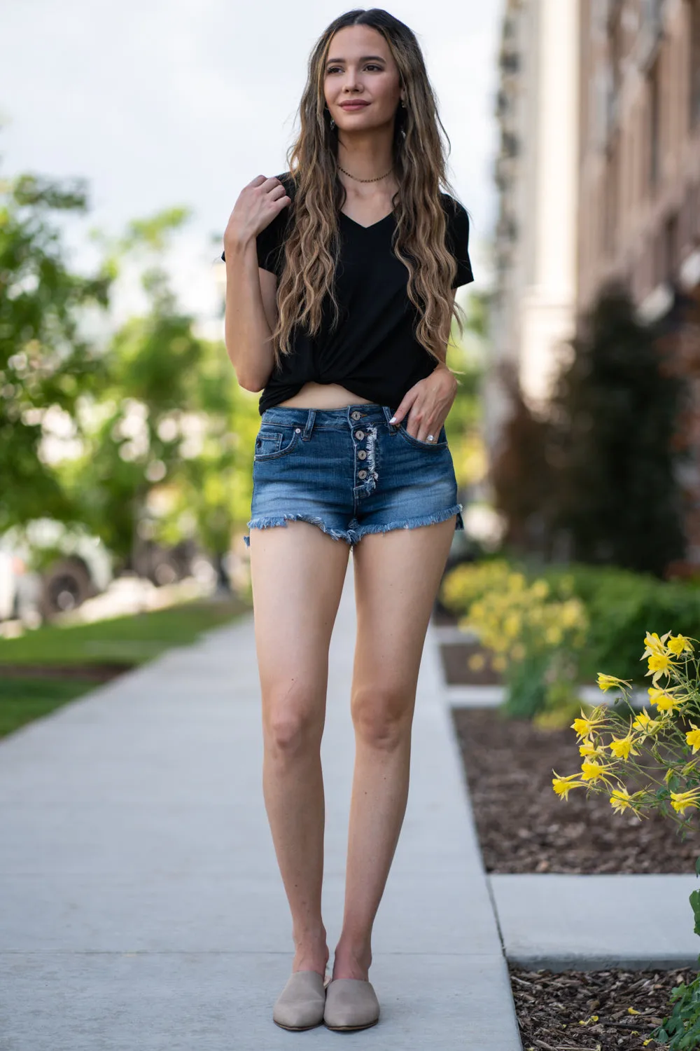 High Rise Button Fly Shorts