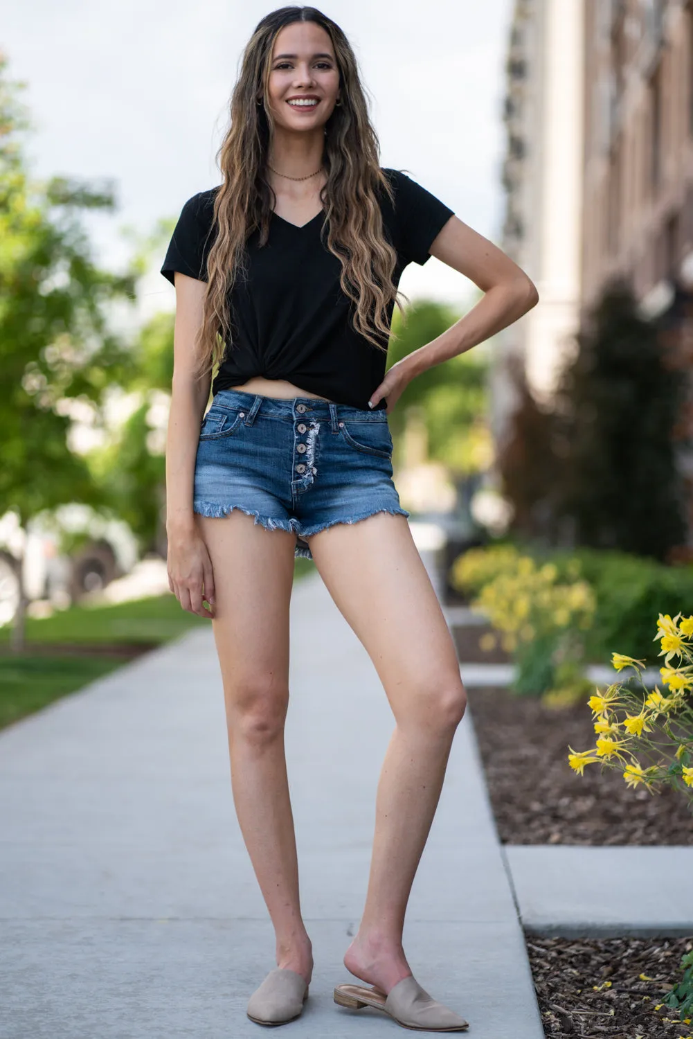 High Rise Button Fly Shorts