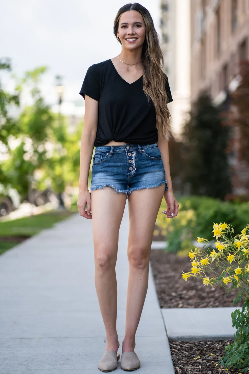 High Rise Button Fly Shorts