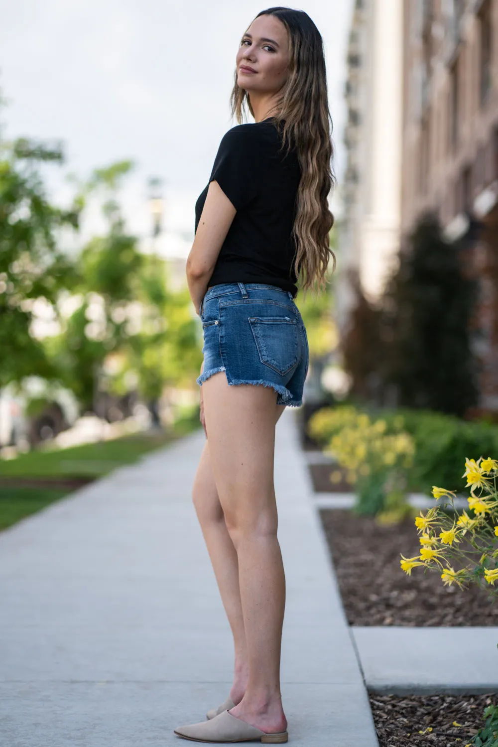 High Rise Button Fly Shorts