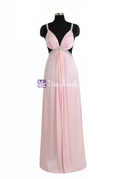 Ice Pink Chiffon Prom Dress Full Length Alluring Party Dress Long Pink Evening Dress (PR28249)