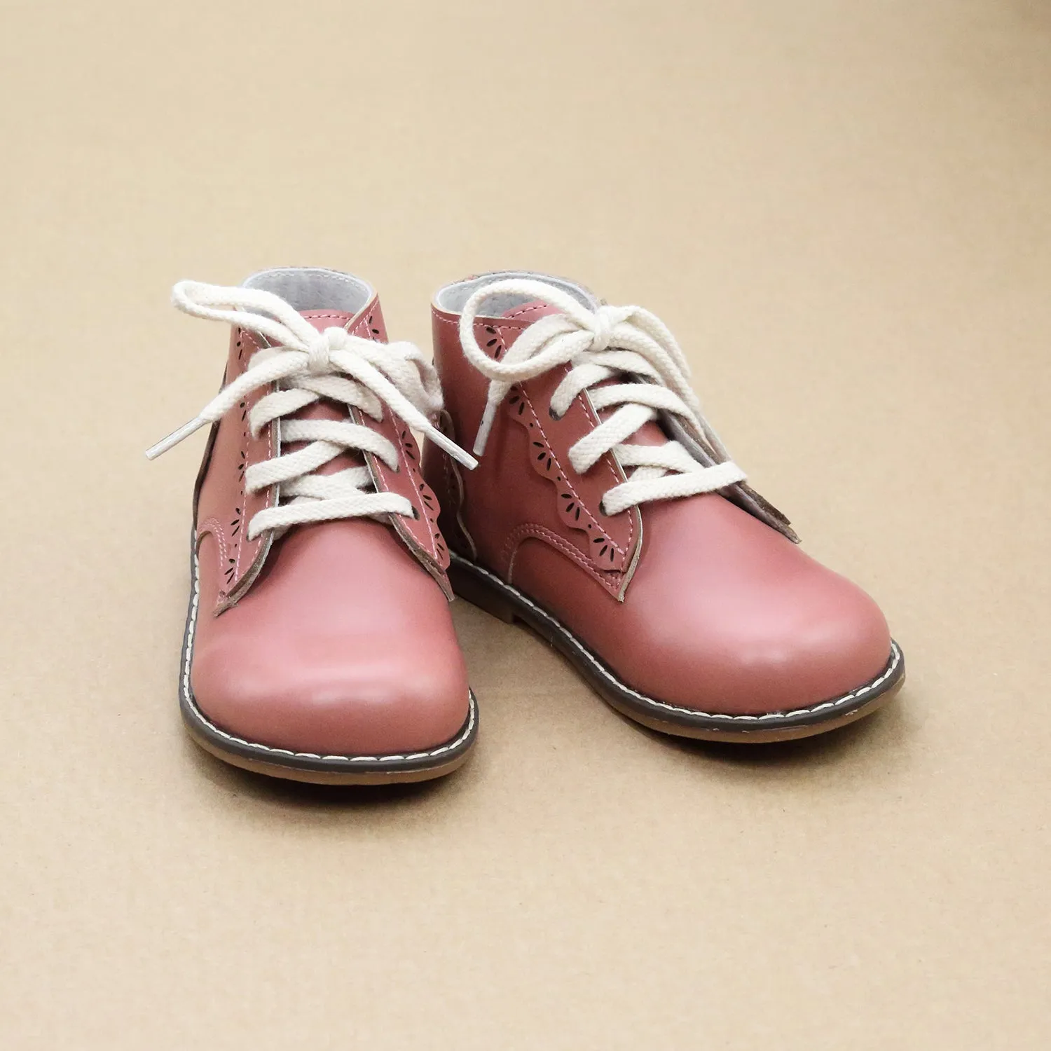 Junie Vintage Inspired Leather Boot with Appleseed Design