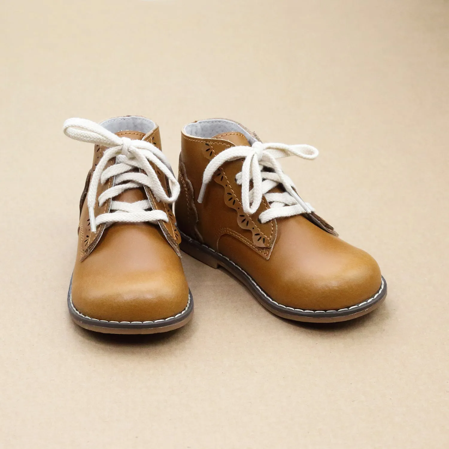 Junie Vintage Inspired Leather Boot with Appleseed Design