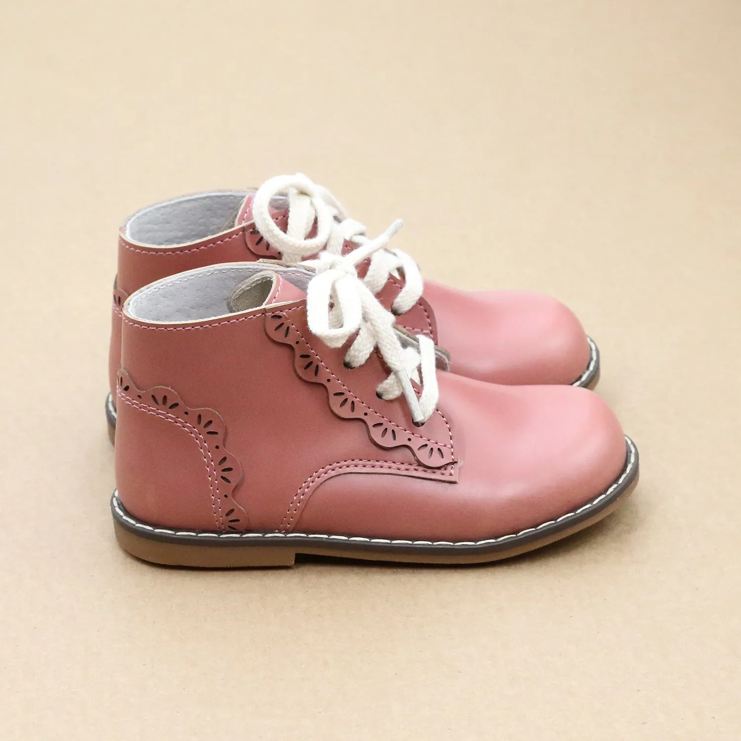 Junie Vintage Inspired Leather Boot with Appleseed Design