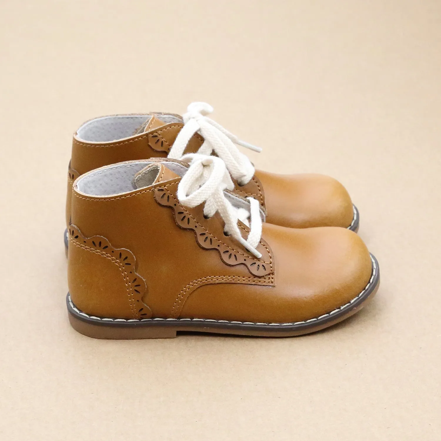 Junie Vintage Inspired Leather Boot with Appleseed Design