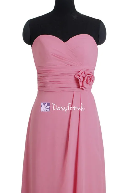 Lavender Pink Floor Length Bridesmaid Dress Strapless Evening Dress (BM270L)