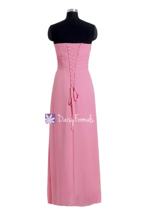 Lavender Pink Floor Length Bridesmaid Dress Strapless Evening Dress (BM270L)