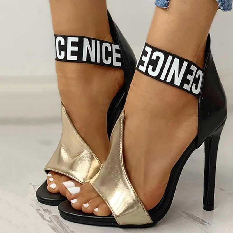 Letter Print Thin Heeled Sandals