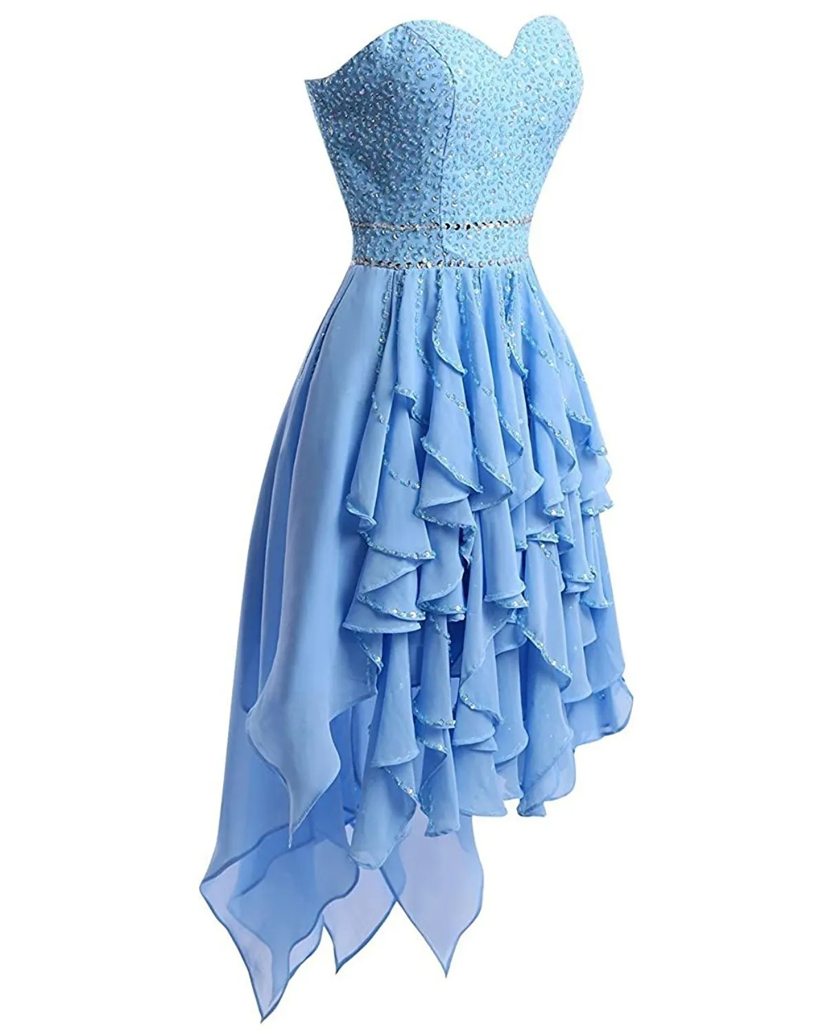 Light Blue Chiffon Layered Sweetheart High Low Homecoming Dress , Homecoming Dress 2018, Party Dress