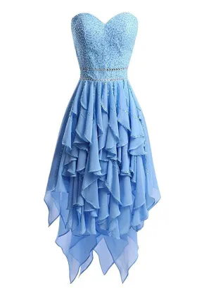 Light Blue Chiffon Layered Sweetheart High Low Homecoming Dress , Homecoming Dress 2018, Party Dress