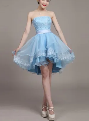 Light Blue Lace and Organza High Low Dresses, High Low Party Dresses, Cute Teen Dresses