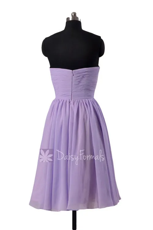 Light Mauve Short Chiffon Beach Party Dress Strapless Mauve Chiffon Formal Dress(BM10823S)