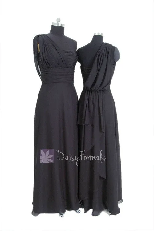Long Black Evening Dress Floor Length One Shoulder Bridesmaid Dress Formal Dress(BM452L)