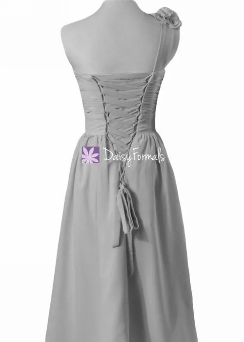 Long Navy Chiffon Bridesmaid Dress Full Length One Shoulder Bridesmaid Dresses (BM102L)