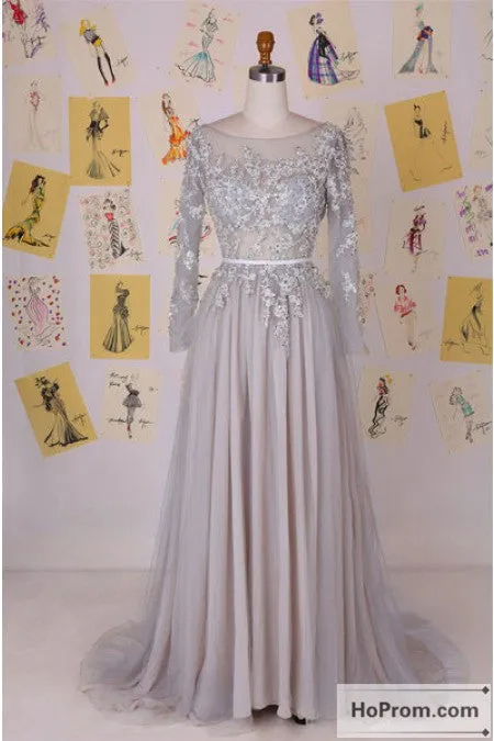 Long Sleeve Backless A-Line Prom Dress Evening Dresses