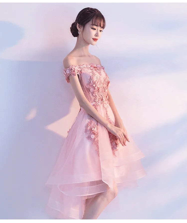 Lovely Pink High Low Party Dress, Tulle Prom Dresses, Homecoming Dress