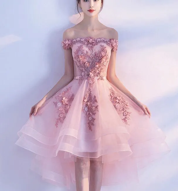 Lovely Pink High Low Party Dress, Tulle Prom Dresses, Homecoming Dress