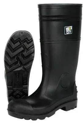 MCR Safety Plain Toe Boots, Size 8, 16 in H, PVC, Black, PBP1208