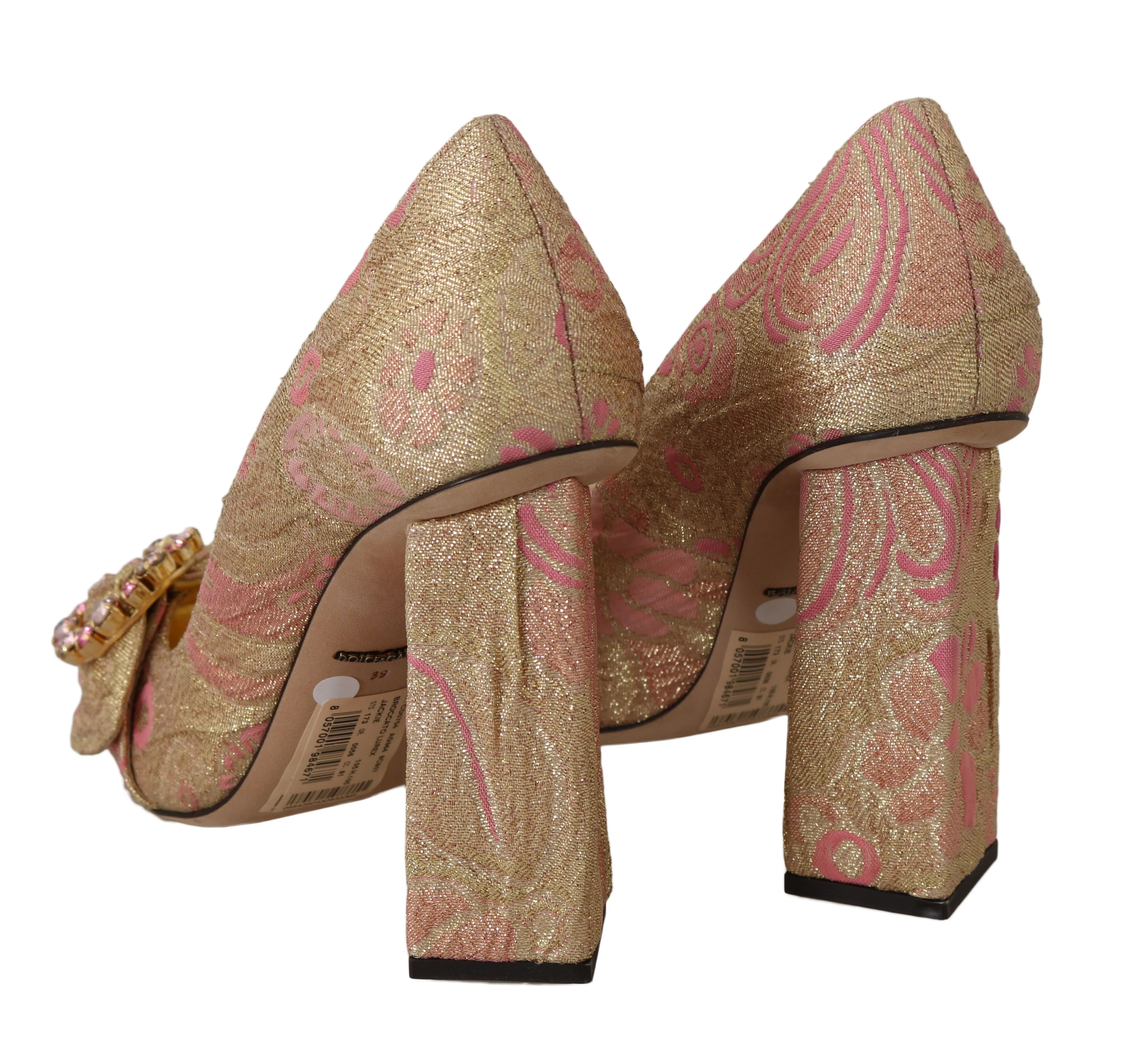 Pink Gold Floral Brocade Crystal Pumps