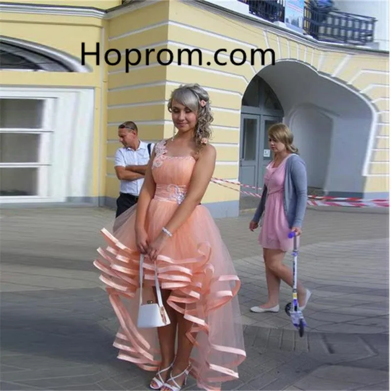 Pink High Low Homecoming Dress, One Shoulder Chiffon Homecoming Dress