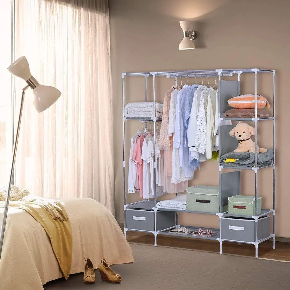 Portable Clothes Closet, Canvas Wardrobe Closet Huge Free Standing Clothes Organizer Storage with Hanging Rod, Dust-Proof Cover 67x58x17.7 inch