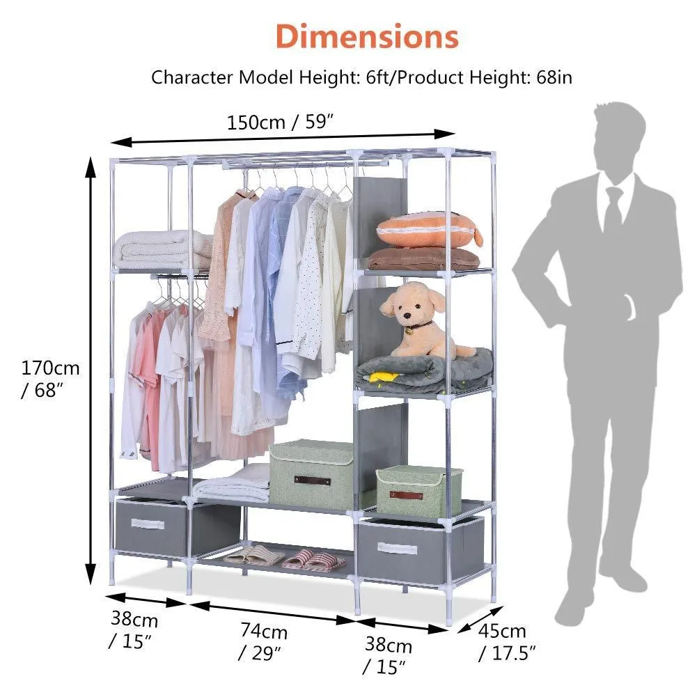 Portable Clothes Closet, Canvas Wardrobe Closet Huge Free Standing Clothes Organizer Storage with Hanging Rod, Dust-Proof Cover 67x58x17.7 inch