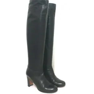 Prada Knee High Boots Black Leather Size 37 High Heel
