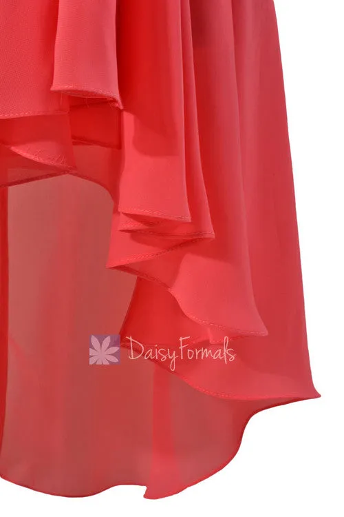 Red Coral Chiffon Bridesmaid Dress A-line Cherry Bridal Party Dress by Daisybridalhouse(BM2422)