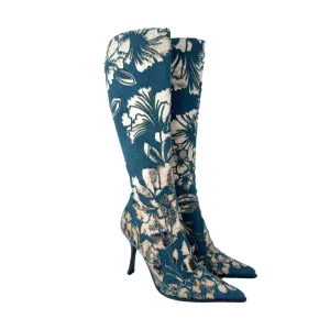Roberto Cavalli Denim   Cheetah Knee High Boots