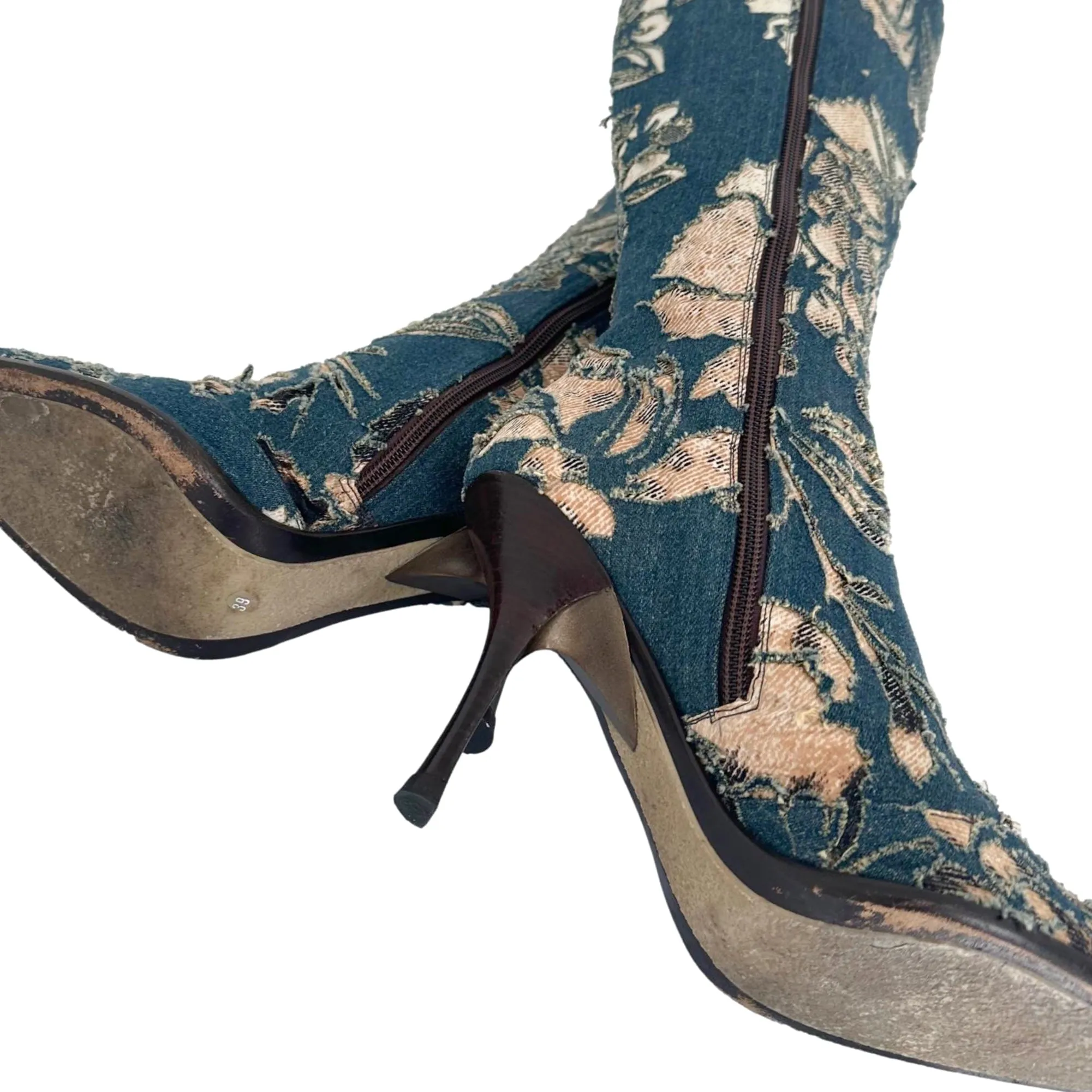 Roberto Cavalli Denim   Cheetah Knee High Boots