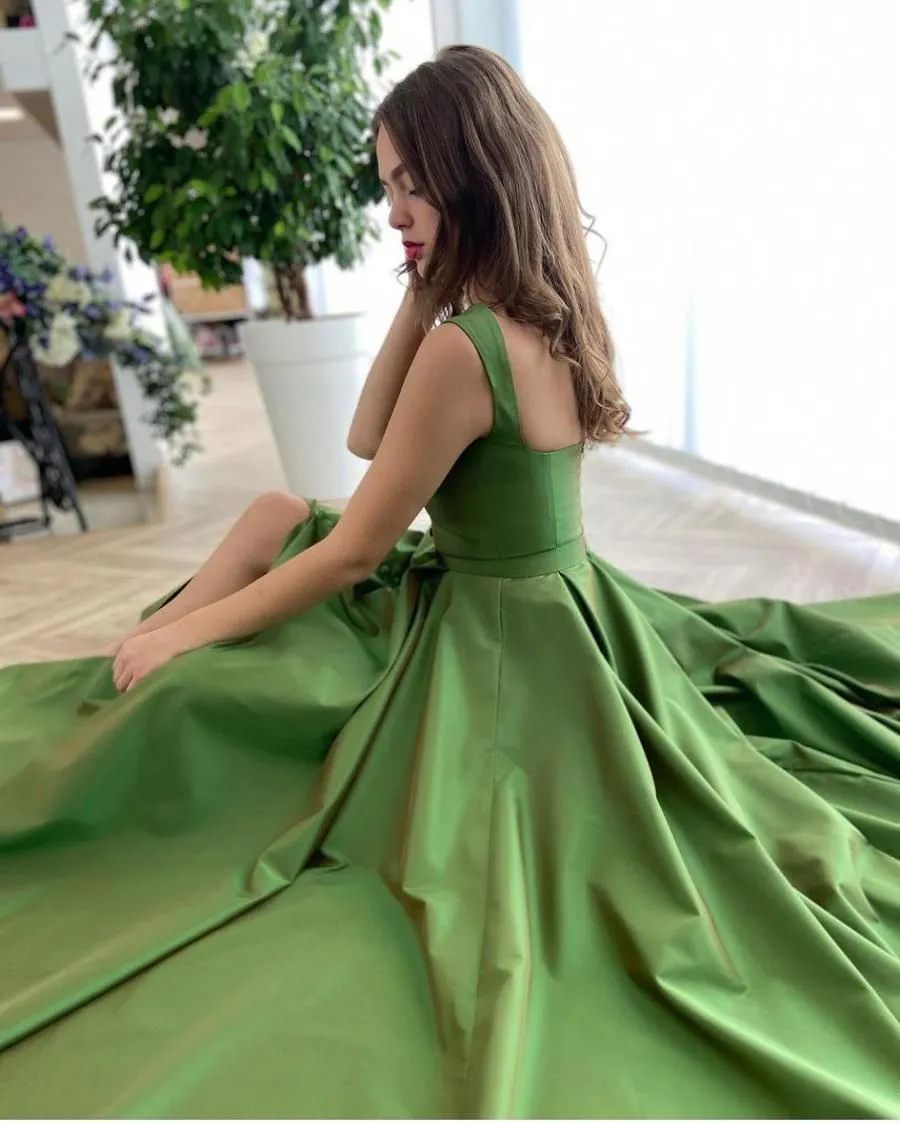 Sage Green Cute Sweetheart Spaghetti Strap A-line Long Prom Dress, PD3141