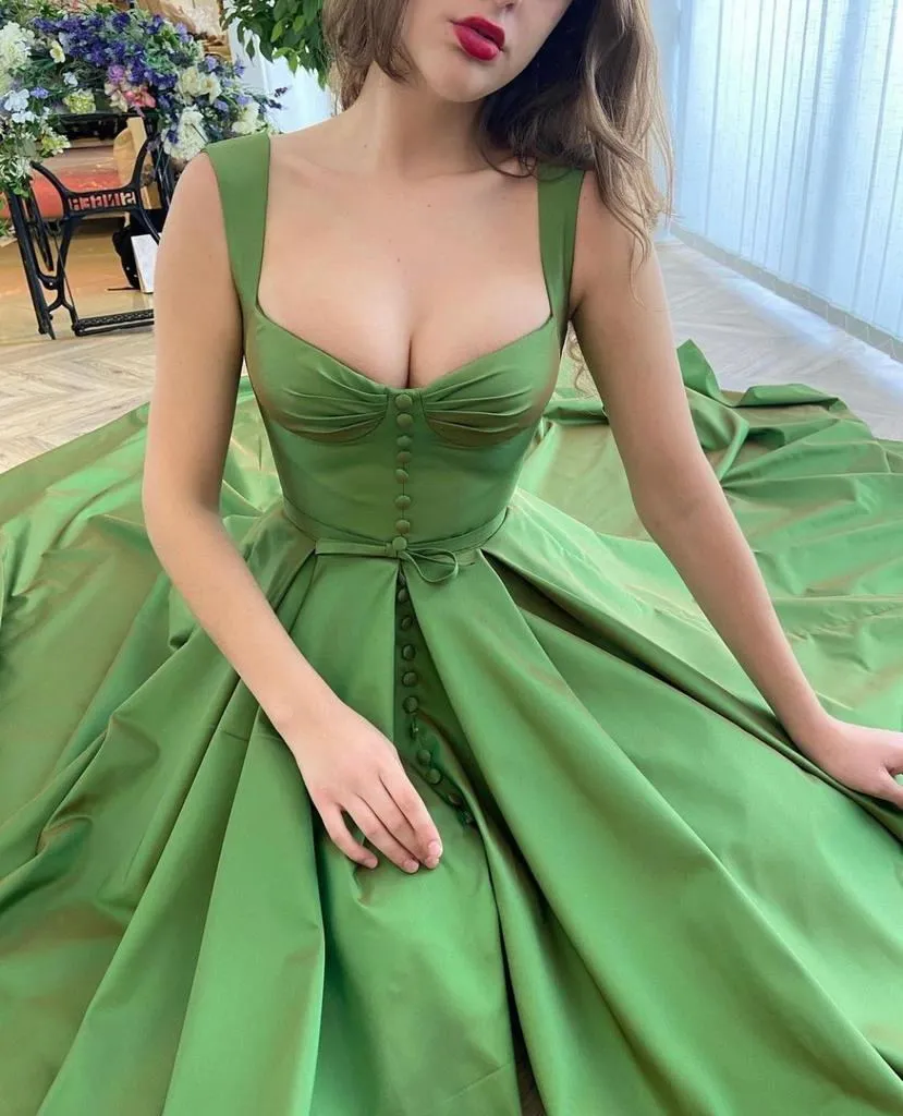Sage Green Cute Sweetheart Spaghetti Strap A-line Long Prom Dress, PD3141