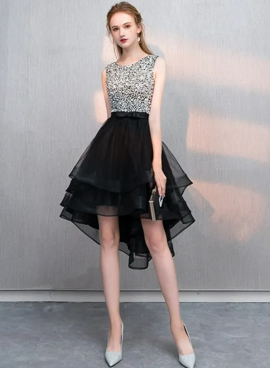 Sequins and Tulle High Low Cute Prom Dress Party Dress, High Low Formal Dresses