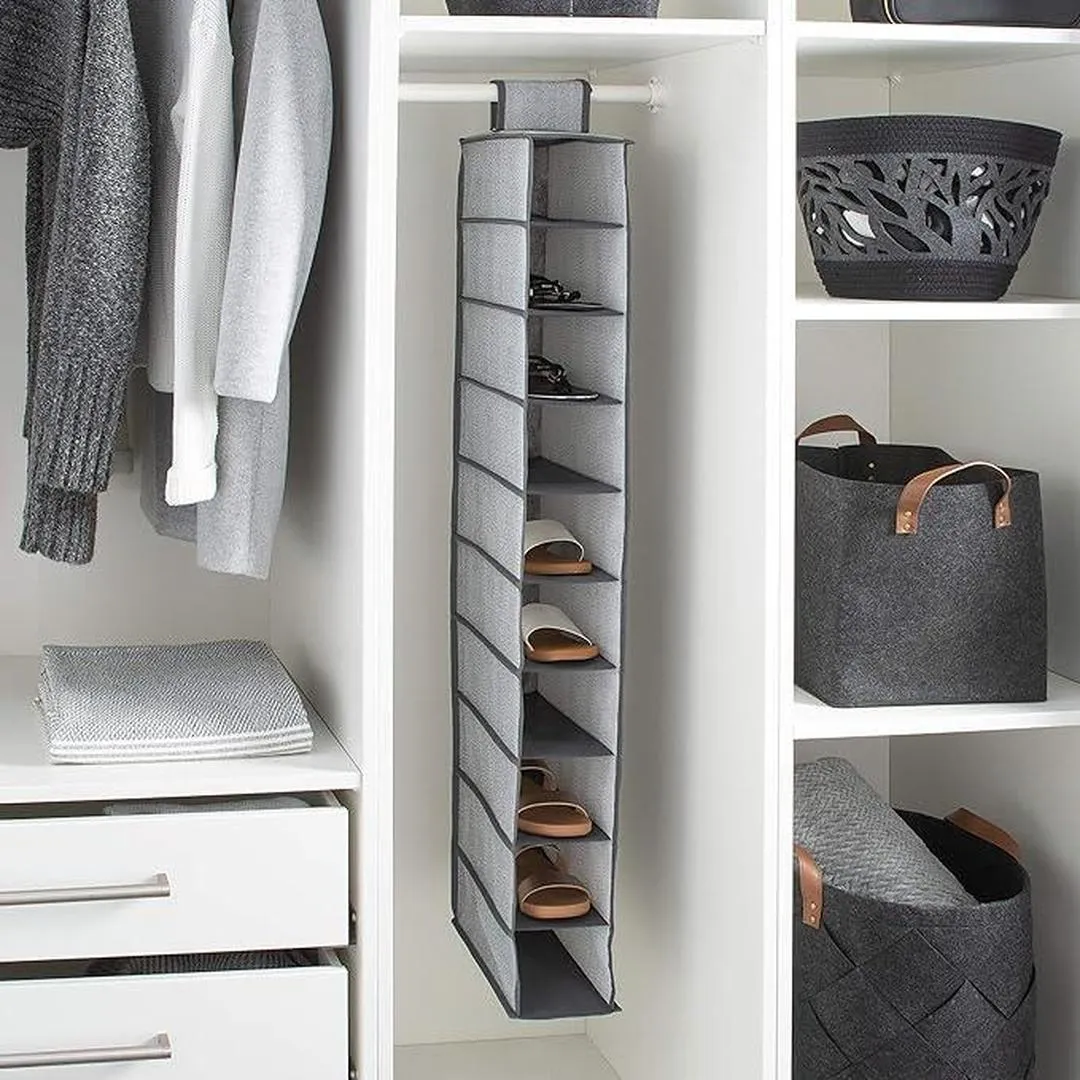 Simplify 10 Shelf Shoe Organizer | Storage Velcro | Foldable | Grey
