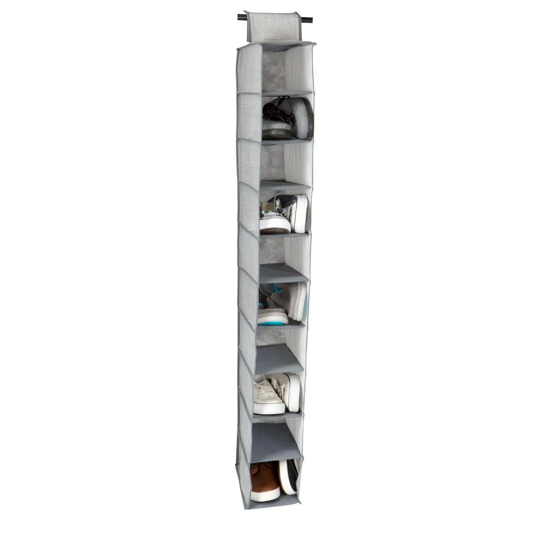 Simplify 10 Shelf Shoe Organizer | Storage Velcro | Foldable | Grey