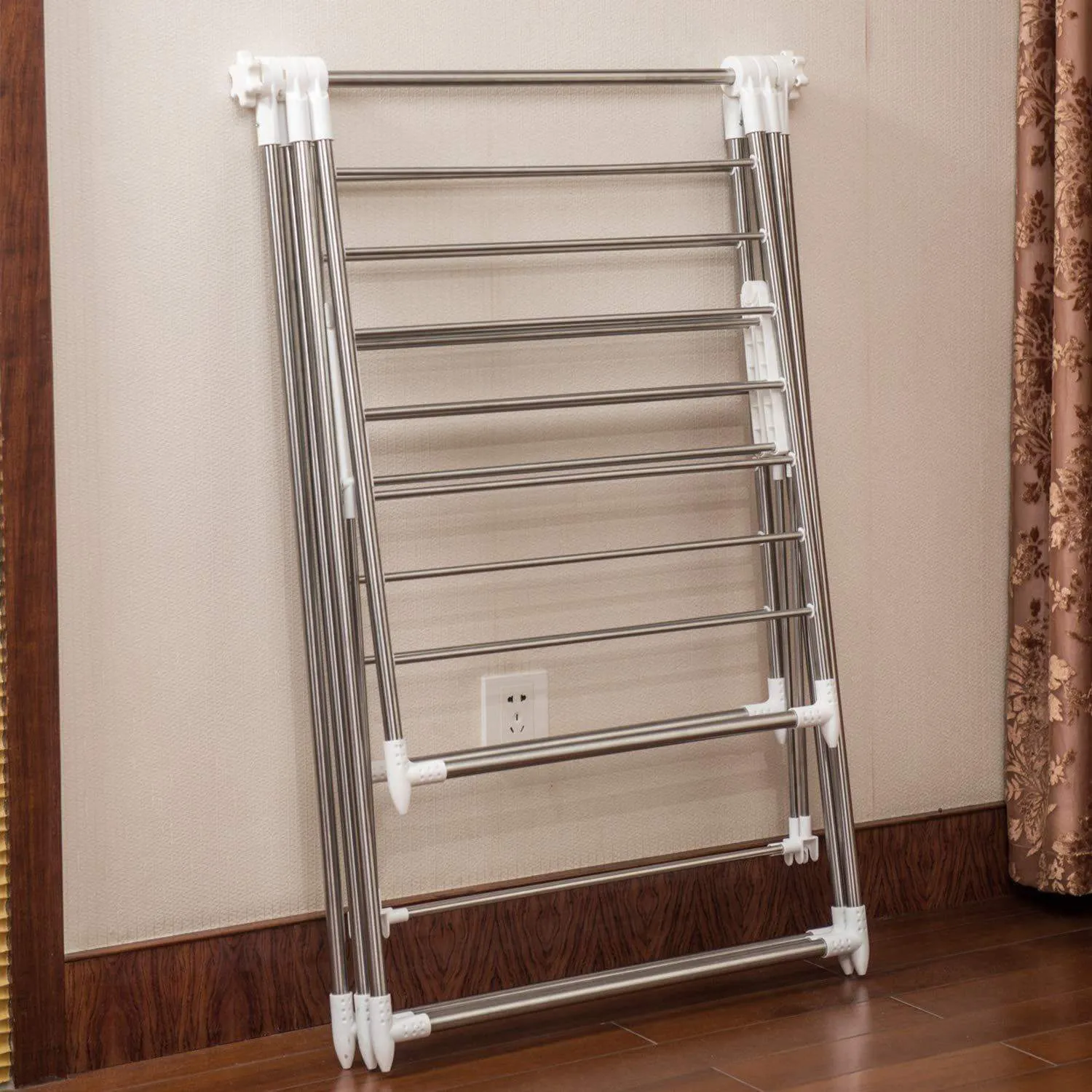 soges Folding Clothes Drying Rack, Stainless Steel Laundry Rack Dry Hanger Stand with Shoe Rack, Easy Storage, Indoor Outdoor Use, KS-K8008