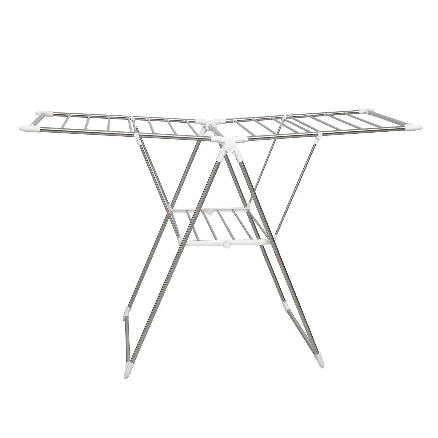 soges Folding Clothes Drying Rack, Stainless Steel Laundry Rack Dry Hanger Stand with Shoe Rack, Easy Storage, Indoor Outdoor Use, KS-K8008