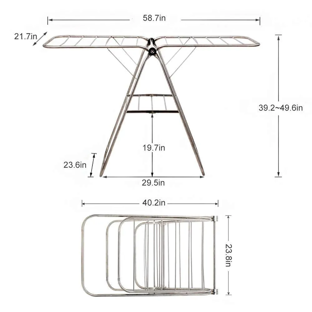 soges Folding Clothes Drying Rack, Stainless Steel Laundry Rack Dry Hanger Stand with Shoe Rack, Easy Storage, Indoor Outdoor Use, KS-K8008