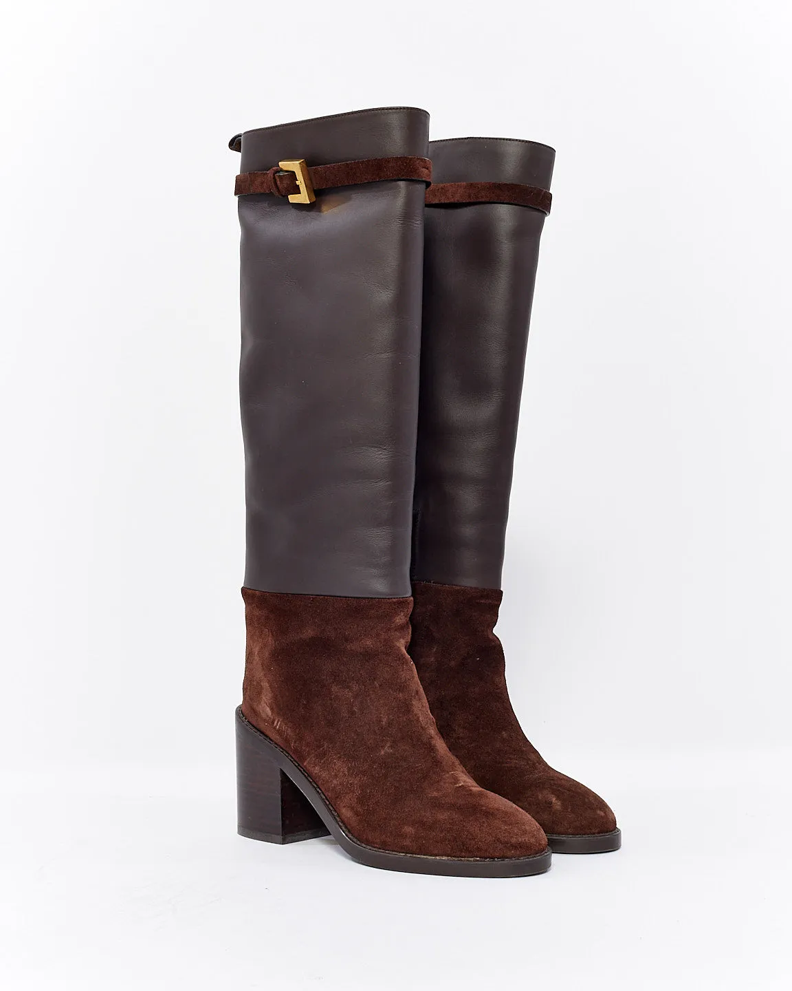 Stuart Weitzman Brown Suede & Leather Knee High Boots - 5.5