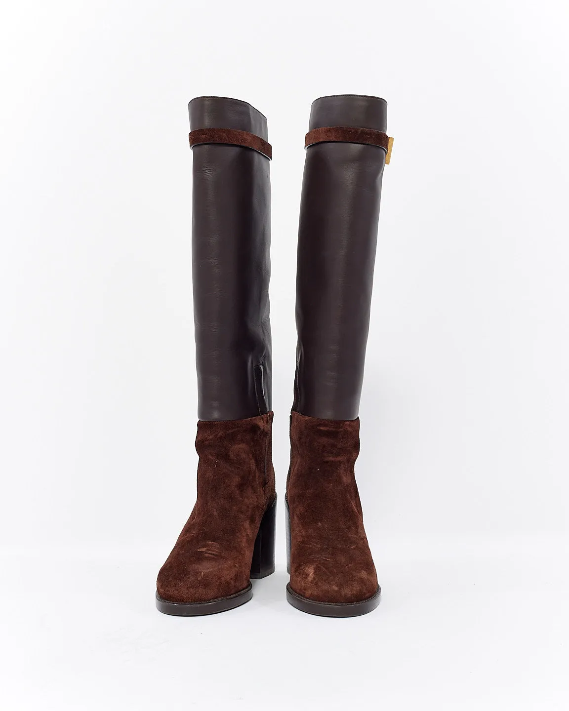 Stuart Weitzman Brown Suede & Leather Knee High Boots - 5.5