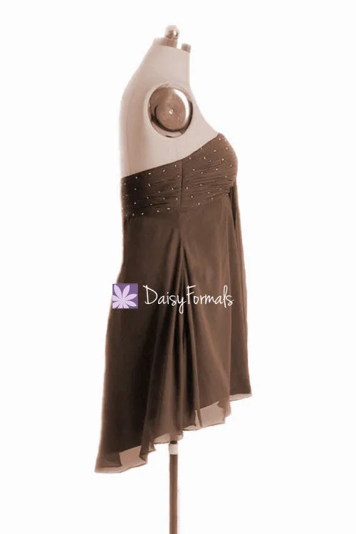 Stunning Brown Party Dress Beading Cocktail Dress High-low Evening Party Dress (Ritta)