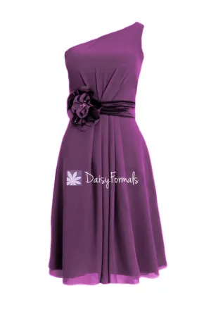 Sweet Knee Length Bridesmaids Dress Vintage Dark Plum Chiffon Party Dress (BM5277)