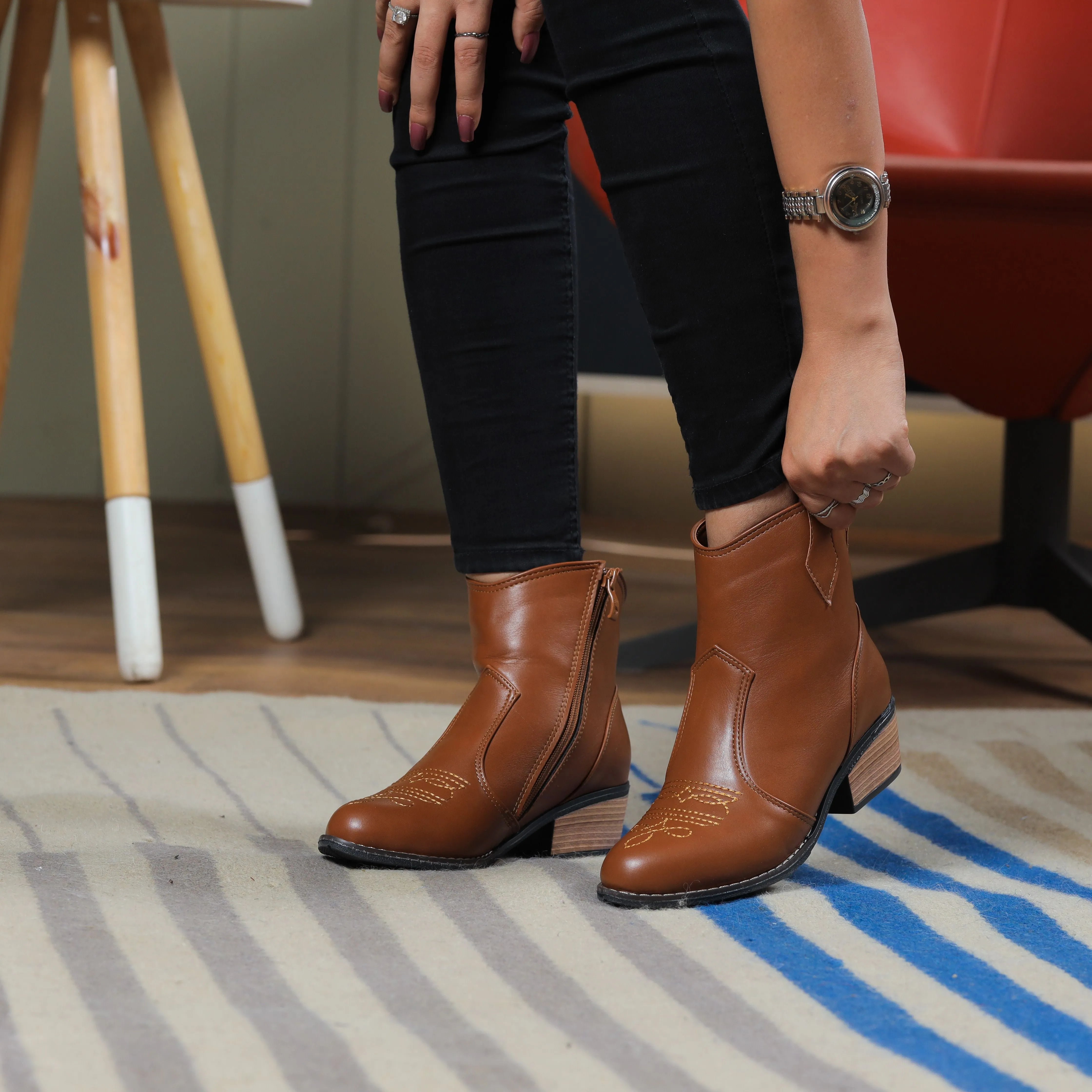 Texas Kökenli Ayakkabılar Leather embroidered Boots - Havane