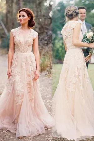 V-neck Sleeveless Floor-Length Lace Wedding Dress High Quality SW29