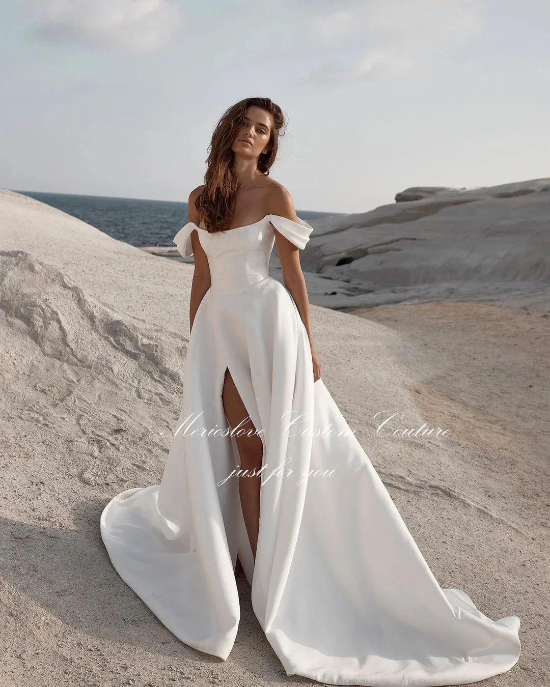 Wedding Guest Dresses: Wedding Dresses Off the Shoulder Sleeveless Side Split Beach